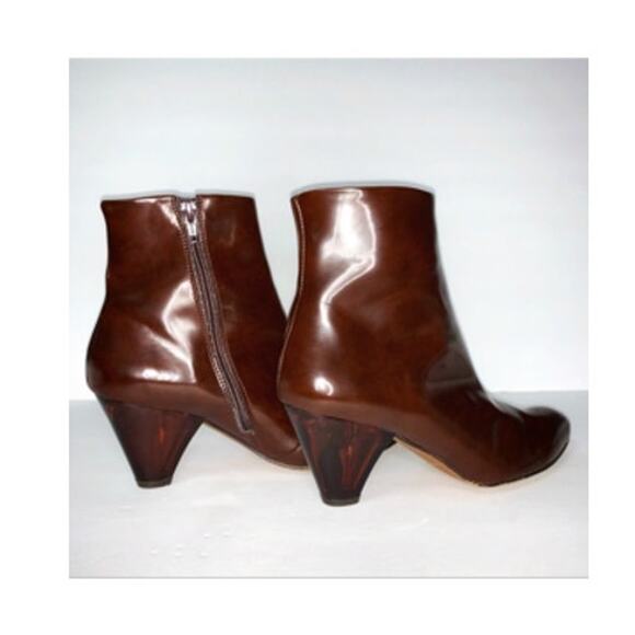 Free People Brown Patent Leather Bootie with Lucite Heel - Picture 3 of 7